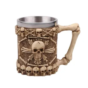 Halloween Roll Skull Hippie Lustige Kaffeetassen für personal isierte Neuheit Geschenke Europa Party Edelstahl Bierkrug