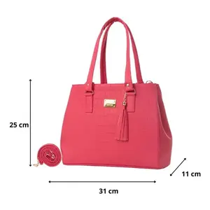 Fana Ileana Women's PU Leather Tote Bag <b>Fuchsia</b> Animal Print Casual <b>Handbag</b> with Tassel and Removable Strap - Product Image 4