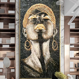 Beautiful African Woman Oil Painting Art Mural 3d Afroblack Tile Craft Wall Golden Ceramic Tiles - Product Image 1