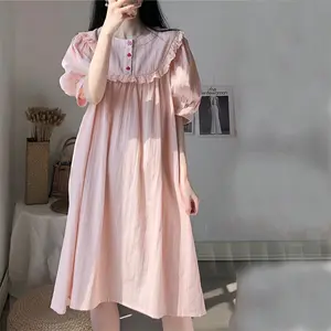 100% хлопок, Милая Ночная рубашка для девочек, платья, уютная розово-белая Пижама