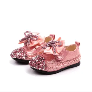 Perempuan PU Kulit Sepatu Anak Sepatu Gadis Putri Busur Sepatu Anak Tali Datar Sepatu Fashion Sepatu