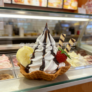 Tazón de Plástico Hecho a Mano para Helado, Postre, Modelo Realista de Helado Suave con Chispas de Chocolate, Palitos de Oblea de Plátano y Fresa - Product Image 3