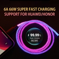 Cable USB Tipo C con Luz LED RGB Gradual, Carga Rápida de 66W 6A, Cable de Datos con Luz Intermitente para Todos los Teléfonos Inteligentes