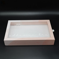 Tiroir en papier rose à logo imprimé personnalisé Boîte rigide avec fenêtre en PVC transparent Emballage cadeau de vêtement pour sous-vêtements chaussettes pour vêtements