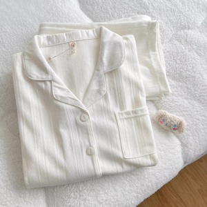 100% cotton của phụ nữ đồ ngủ được mềm mại và thoáng khí hai mảnh màu rắn in tùy chỉnh bán buôn dài tay áo quần - Product Image 2