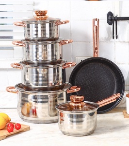 Batería de Cocina de Gran Venta de 12 Piezas de Acero Inoxidable con Diseño Clásico, Utensilios de Cocina Antiadherentes con Tapas de Vidrio para Ollas y para Cocinar - Product Image 1