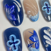 Y14 Kaixin – Fournitures en gros de faux ongles à presser en acrylique, ultra-brillants, légers, réutilisables, bleus, en forme d'amande, pour fêtes, 10 pièces, courts