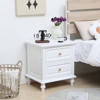 Mesita de Noche de Madera Maciza con Dos Cajones, Color Blanco Crema Europeo, Diseño Nórdico Minimalista de Lujo Ligero para Sala de Estar de Apartamento
