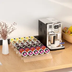 2 पैक स्पष्ट कदम-आकार एक्रिलिक कार्यालय रसोई Countertop के लिए कश्मीर कप कॉफी फली धारक ट्रे दराज भंडारण पकड़ 30 कॉफी