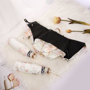 Parapluie pliant noir enduit avec logo personnalisé, dentelle florale, pour femme, style Lolita, idéal pour les voyages, cadeau, vente au détail et en gros - Product Image 2