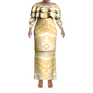 ชุดเดรสปาเลตาซีแบบสั่งทำขายส่งจากโรงงานใหม่ ไซส์ใหญ่สำหรับผู้หญิง แขนยาว ไหล่เดียว กระโปรงสองชั้นระบาย ชุดเซ็ต 2 ชิ้น - Product Image 3