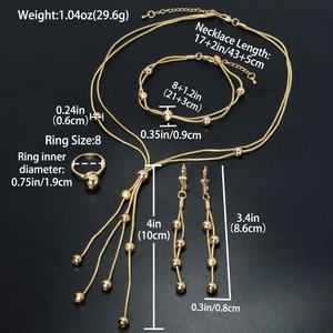 Bijoux fantaisie plaqués or 14 carats avec zircon, ensembles de bijoux de mariée avec des glands et des boules pour femmes, fiançailles, fête, mariage - Product Image 6