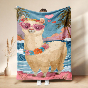 Couverture en flanelle à motif de lama de dessin animé, couverture de sieste respirante et douce pour la peau, pour chambre à coucher, salon, impression personnalisée - Product Image 4