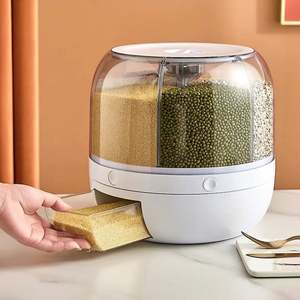 M0681 <b>Food</b> Storage <b>Container</b> Kitchen Moisture-Proof 6-Grid 360 Degree Automatic Rotating <b>Food</b> Grain Dispenser - Product Image 4