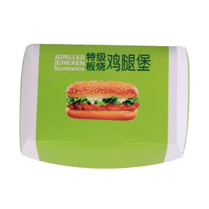 공장 뜨거운 판매 로고 인쇄 화이트 종이 일회용 식품 포장 햄버거 상자 이동 컨테이너 샌드위치 종이 상자