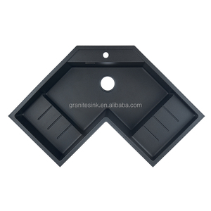 <span class=keywords><strong>Lavelli</strong></span> da <span class=keywords><strong>cucina</strong></span> ad angolo in pietra di quarzo composito in granito bianco nero Topmount di lusso Multi-funzionale - Product Image 3