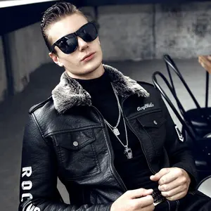 Giacca Invernale da Moto in Pelle Classica Antivento con Fodera in Pelliccia per Uomo Stile Punk - Product Image 1