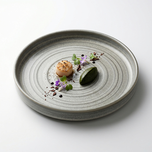 Piatto in Ceramica <span class=keywords><strong>Gialla</strong></span> Reattiva Stile Nordico con Bordo Organico Texturizzato, Piatto da Cena in Porcellana per Ristoranti, Hotel e Tavole di Alta Cucina - Product Image 1