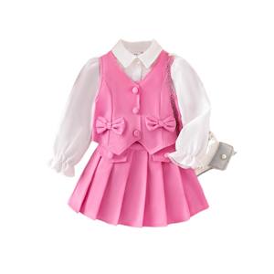 Conjunto Formal Casual <span class=keywords><strong>de</strong></span> Tres Piezas para Niñas, Camisa Blanca, Chaleco Rosa y Falda, Moda Infantil para Uso Diario y Fiestas - Product Image 5