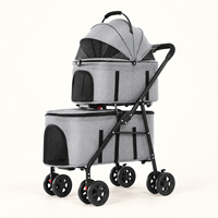 Poussette pliable à double étage pour animaux de compagnie, avec paniers amovibles, fenêtres en maille, imperméable, en aluminium, 4 roues, pour chats et petits chiens