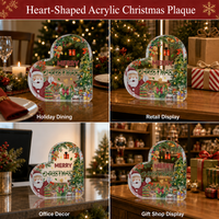 Plaque de Noël personnalisée en acrylique transparent épais en forme de cœur, décor de table mignon avec Père Noël, bloc de Noël en acrylique en forme de cœur