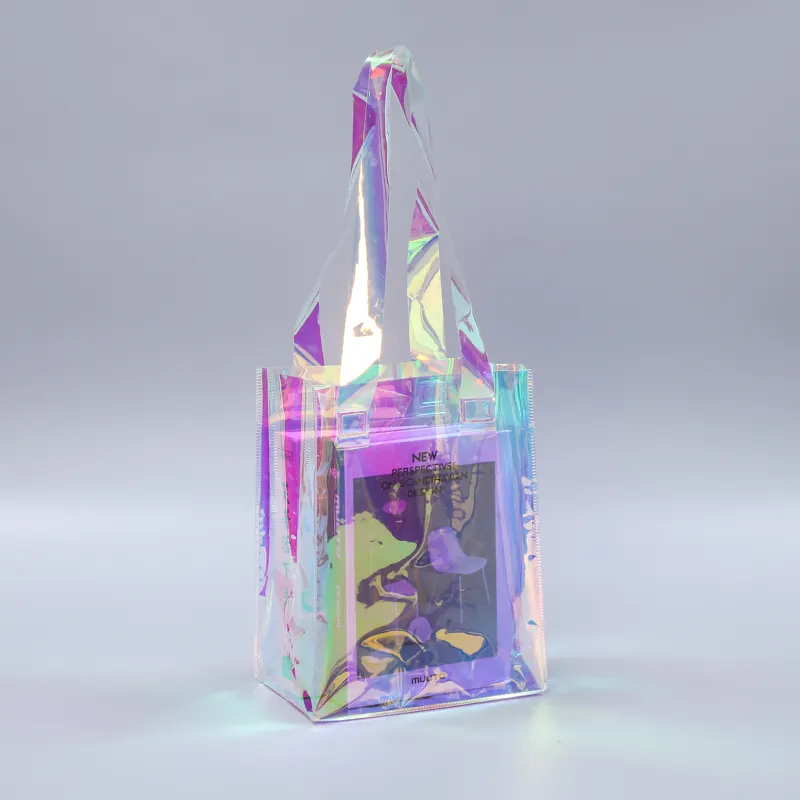 Bán Buôn Chất Lượng Cao Nhỏ Holographic Pvc Tote Bag Với Biểu Tượng Tùy Chỉnh Silkscreen In Để Đóng Gói Sữa/Trà/Cuốn Sách
