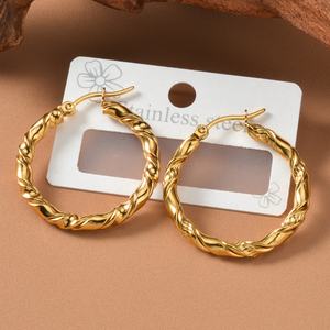 ต่างหูห่วงสไตล์ทันสมัย ชุบทอง 18k ทำจากสแตนเลส ได้รับการรับรองจากบุคคลที่สาม เหมาะสำหรับงานแต่งงาน งานหมั้น และงานทางศาสนา - Product Image 1