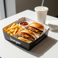 Boîte d'emballage personnalisée en gros avec logo, biodégradable, de qualité alimentaire, résistante à la graisse, pour hamburgers et poulet frit, avec compartiments