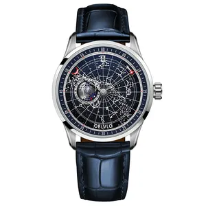 OEM Steel Mechanical Starry Sky Moon Earth Watches For Men Ultra Thin Mechanical Automatic Mechanical Watches