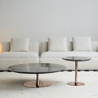 Ensemble de tables basses gigognes de luxe rondes modernes avec plateau en faux marbre et structure en acier, écologiques, pour salon