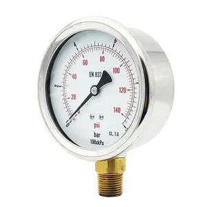 Manometer dengan meteran tekanan diisi cairan skala ganda 2.5 inci 10bar 140psi pengukur tekanan
