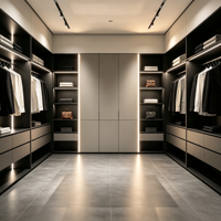 Dressing et armoire autoportants modernes de luxe avec portes vitrées, rangements personnalisables pour chambre et salon