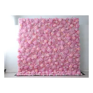 E-42 Custom Fabric Cloth Base Ombre Color Silk Artificial Rose Flower Walls Wedding Decoration Rent Fake Floral Backdrop Wall