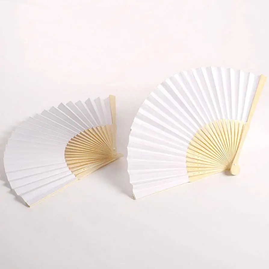 Abanico de mano de bambú personalizado, alta calidad, impreso, de tela de papel de Bambú