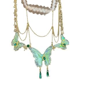 סגנון תאווה טהור נישה נשי סגנון יער מתוק מגניב שרשרת תחרה פרפר ירוק שרשרות בטן אופנתיות - Product Image 5