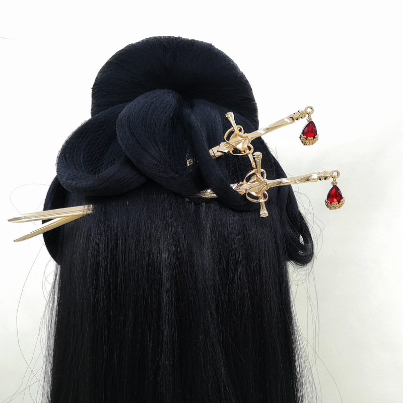 Horquilla con colgante de rubí Punk para mujer, horquilla China sencilla para el pelo, accesorios para el pelo