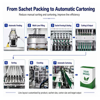 Machine de cartonnage automatique multi-voies pour sachets de poudre probiotique à scellage arrière servo à 6 lignes, ligne de production d'emballage en carton