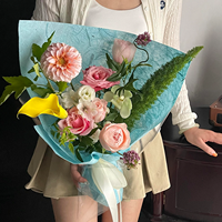 Papier d'emballage floral respirant en fibre de lin naturel, déchirable à la main, papier d'écorce végétale rustique pour bouquets frais