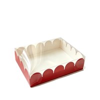 Boîte à pâtisserie en papier rouge à motif floral avec couvercle transparent