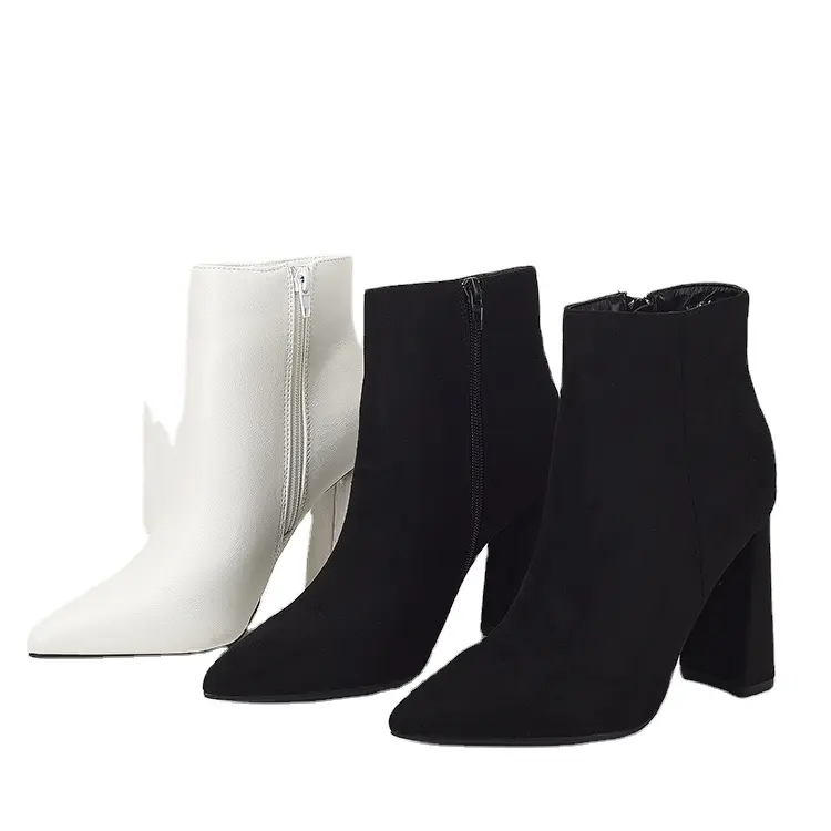 Ladies simple chunky heel boots women fashion black white shoes for winter boots