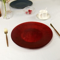 Vaisselle de fantaisie ronde mate or rouge bleu noir or argent assiettes de présentation en verre pour la décoration extérieure d'événements de mariage vente en gros