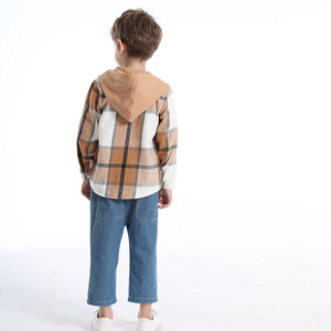 Automne hiver enfants Plaid brossé à capuche à manches longues veste Style européen américain décontracté hauts à la mode pour garçons neutre - Product Image 2