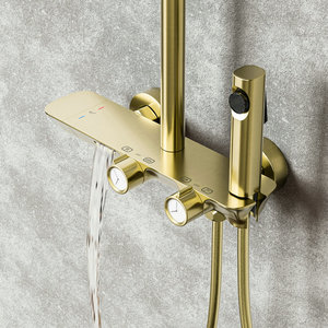 Ensemble de <span class=keywords><strong>douche</strong></span> à 4 fonctions et mélangeur de <span class=keywords><strong>douche</strong></span> de salle de bain en or brossé - Product Image 1