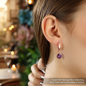 Azuris 925 Sterling <b>Silver</b> Amethyst Earring Rose Gold Gold Accent Made in Turkey - Product Image 3