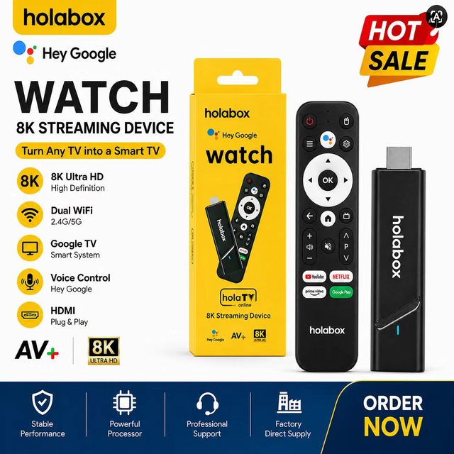 Hot Sale Holabox T600 4K Android 14.0 Smart TV Box Stick 2GB 4GB 64GB Voice Control WIFI 6 Ultra HD Streaming Player