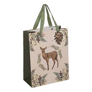 Sacchetto di Carta con Cervo e Manici Verdi 17.8X9.8 H. 22.9CM - Product Image 1