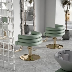 Chaise de coiffeur pivotante de luxe pour femmes, mobilier de salon de beauté moderne, cuir rose, base ronde dorée, petite chaise de coiffure - Product Image 5