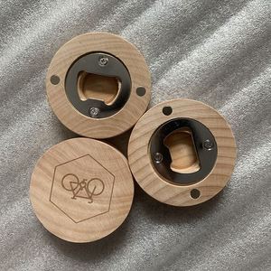 Laser Logo Round Fridge Wood Magnetic Bottle Opener Wedding <b>Gift</b> - Product Image 3