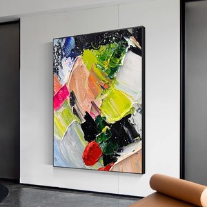 Pintura al óleo pintada a mano, arte de pared texturizado con marco rectangular negro minimalista abstracto para decoración de fondo de sofá de sala de estar - Product Image 3