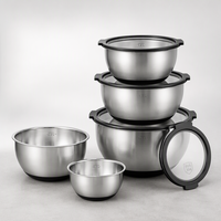 Ensemble de 5 bols mélangeurs en acier inoxydable avec couvercles en verre, kit de bols de cuisson emboîtables de différentes tailles pour la cuisine